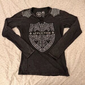 Affliction Black Shirt with Bedazzled Logo